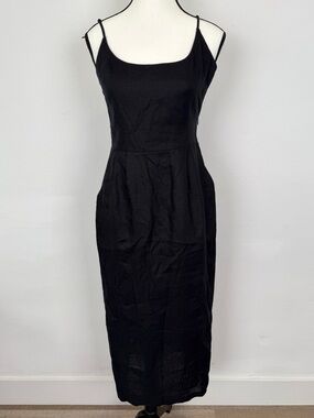Quince Size XS Black 100% European Linen Scoop Neck Midi Dress